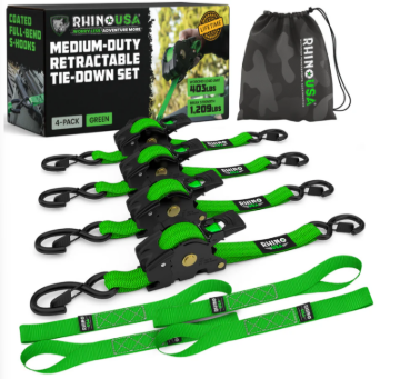 Picture of Rhino USA Retractable Ratchet Straps (4Pk 1Inx10Ft) (Green)
