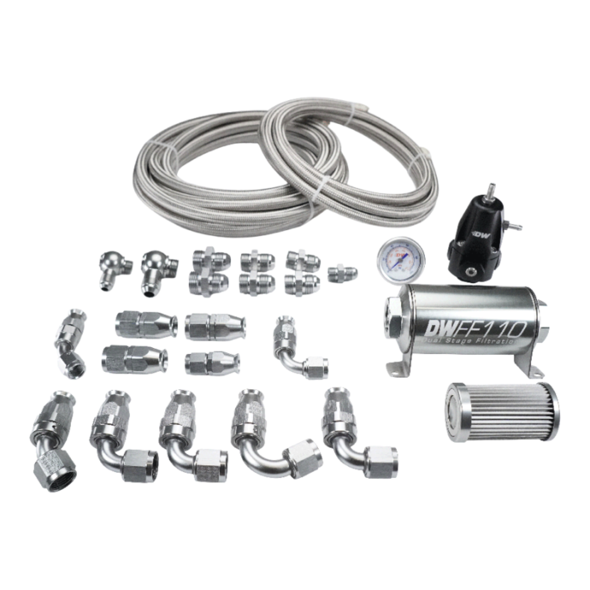 Picture of DeatschWerks X2 Series Pump Hanger -8AN Feed w/ -6AN Return PTFE Plumbing Kit for 92-00 Honda Civic